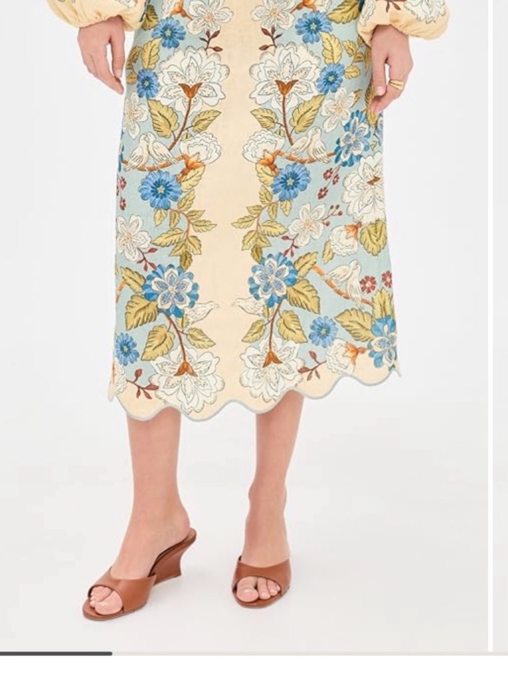 FARM Rio Garden Scarf Cream Midi Skirt NEW